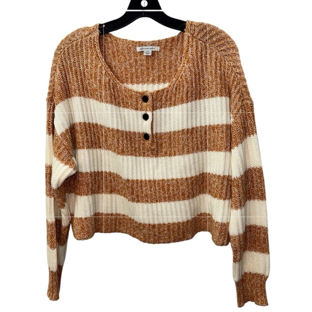 American Eagle Outfitters Brown and Cream Striped Sweater